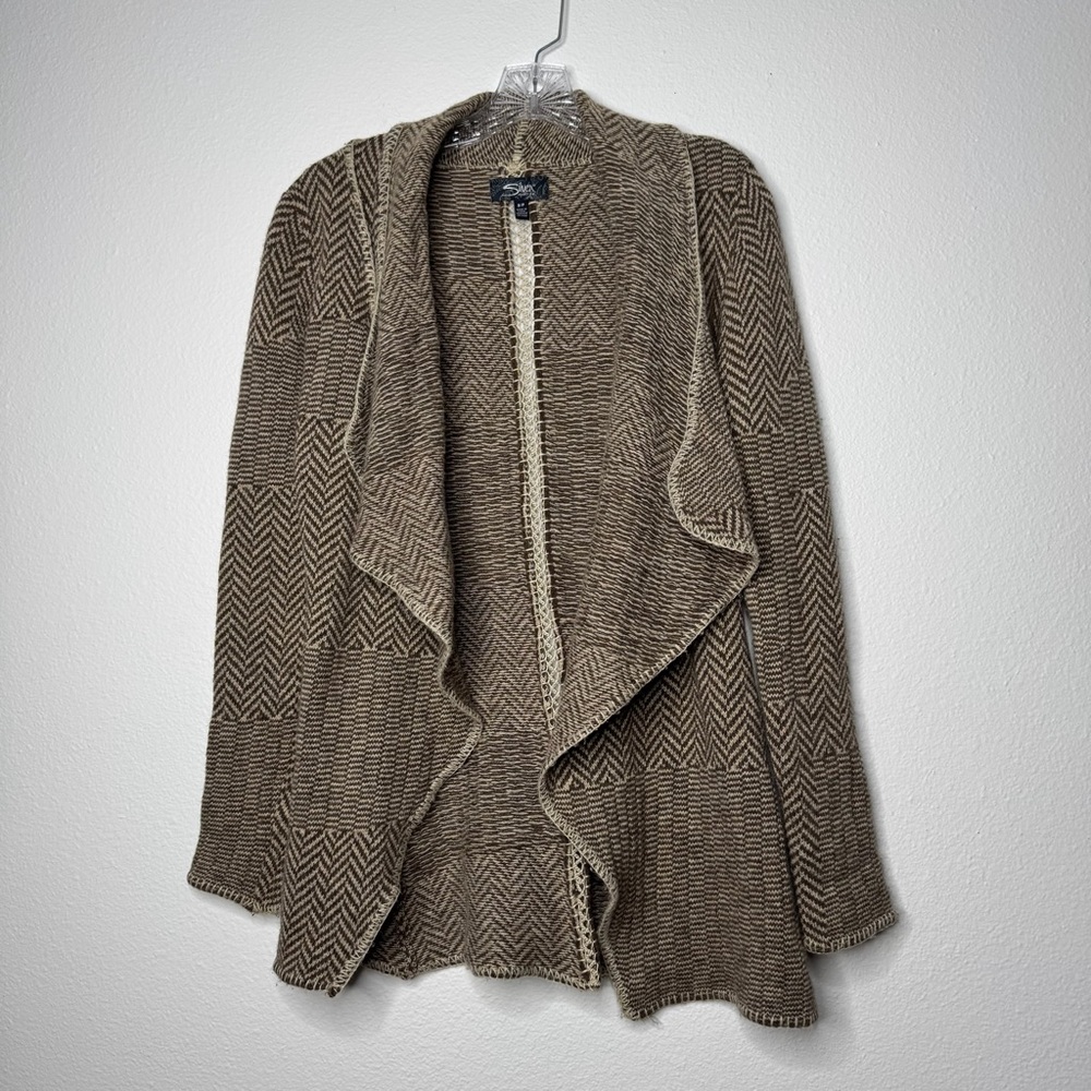 Silver Jeans Brown & Cream Lambswool Knit Long Sleeve Cardigan‎ Womens Size S